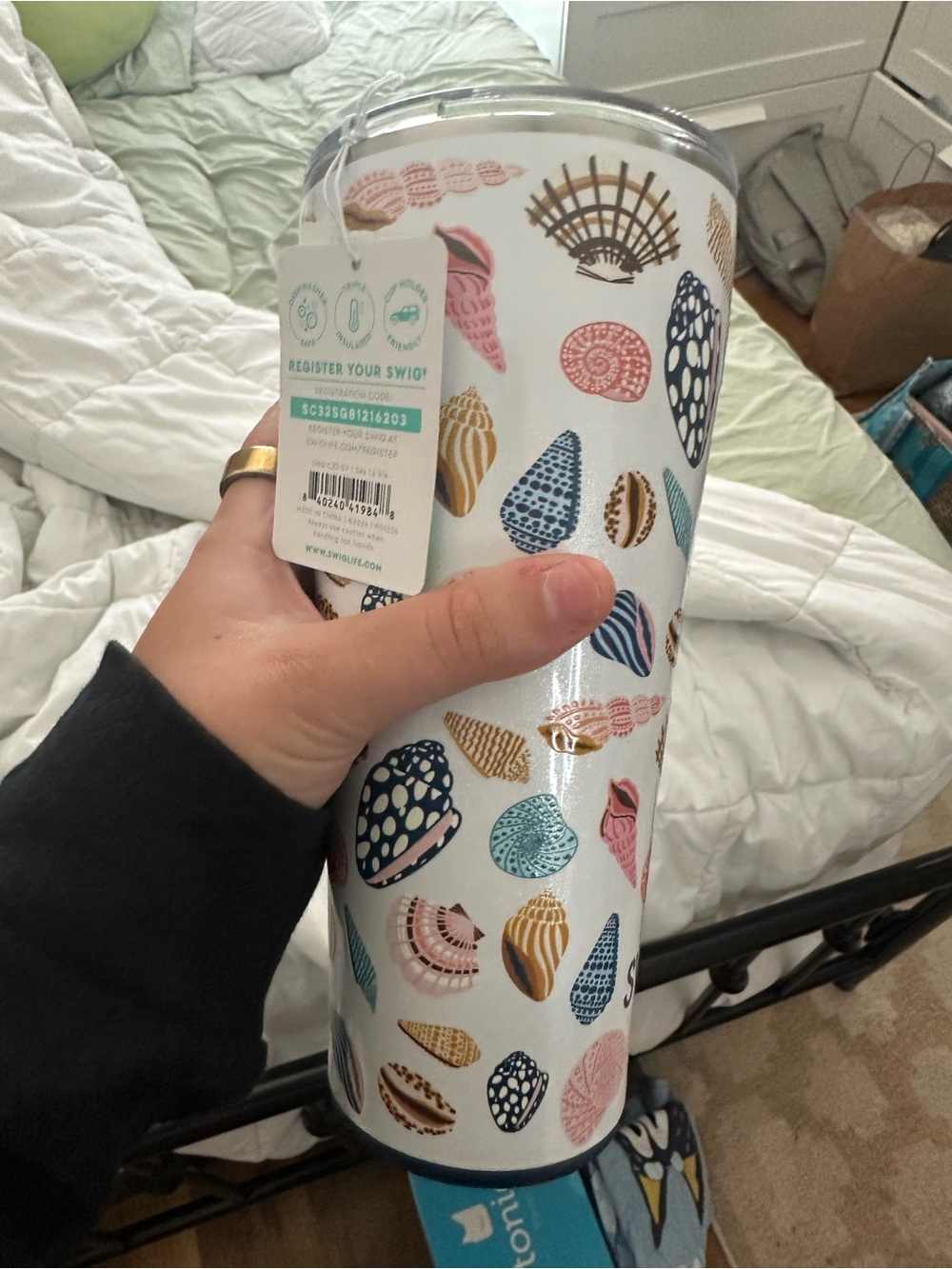 Insulated Seashell Travel Tumbler - White with Multicolor Shells